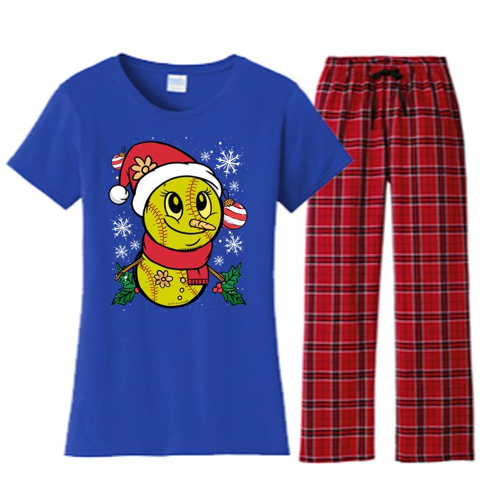 Christmas Softball Player Santa Claus Xmas Day Sport Gift Women's Flannel Pajama Set