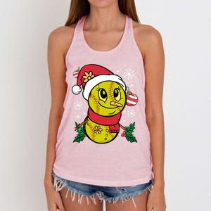 Christmas Softball Player Santa Claus Xmas Day Sport Gift Women's Knotted Racerback Tank