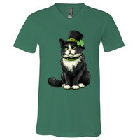 Cat St Patricks Day Shamrock Irish V-Neck T-Shirt