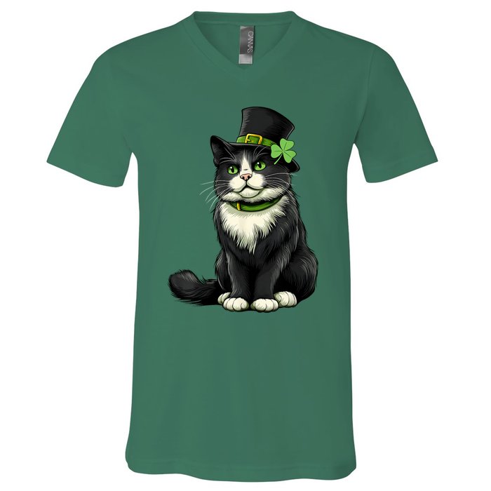 Cat St Patricks Day Shamrock Irish V-Neck T-Shirt