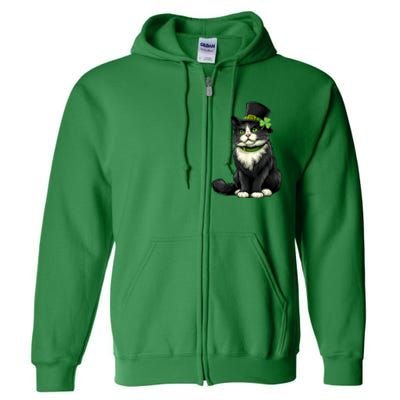 Cat St Patricks Day Shamrock Irish Full Zip Hoodie