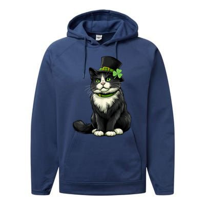 Cat St Patricks Day Shamrock Irish Performance Fleece Hoodie