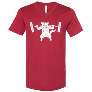 Cat Squat Powerlifting Cool V-Neck T-Shirt