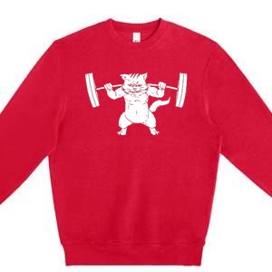 Cat Squat Powerlifting Cool Premium Crewneck Sweatshirt