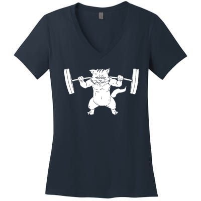 Cat Squat Powerlifting Cool Women's V-Neck T-Shirt