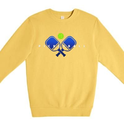 Cool Stylized Pickleball With Paddles And Ball Pickleball Premium Crewneck Sweatshirt