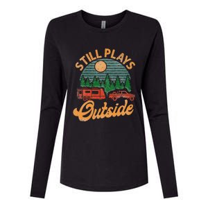 Camping Still Plays Outside Caravan Rv Trailer Womens Cotton Relaxed Long Sleeve T-Shirt