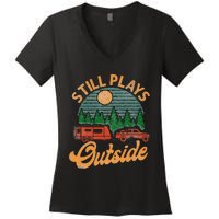 Camping Still Plays Outside Caravan Rv Trailer Women's V-Neck T-Shirt