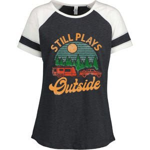 Camping Still Plays Outside Caravan Rv Trailer Enza Ladies Jersey Colorblock Tee