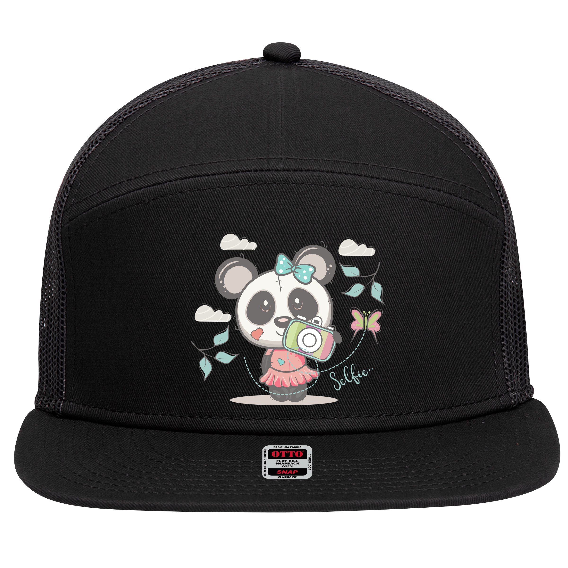 Cute Selfie Panda Girl 7 Panel Mesh Trucker Snapback Hat