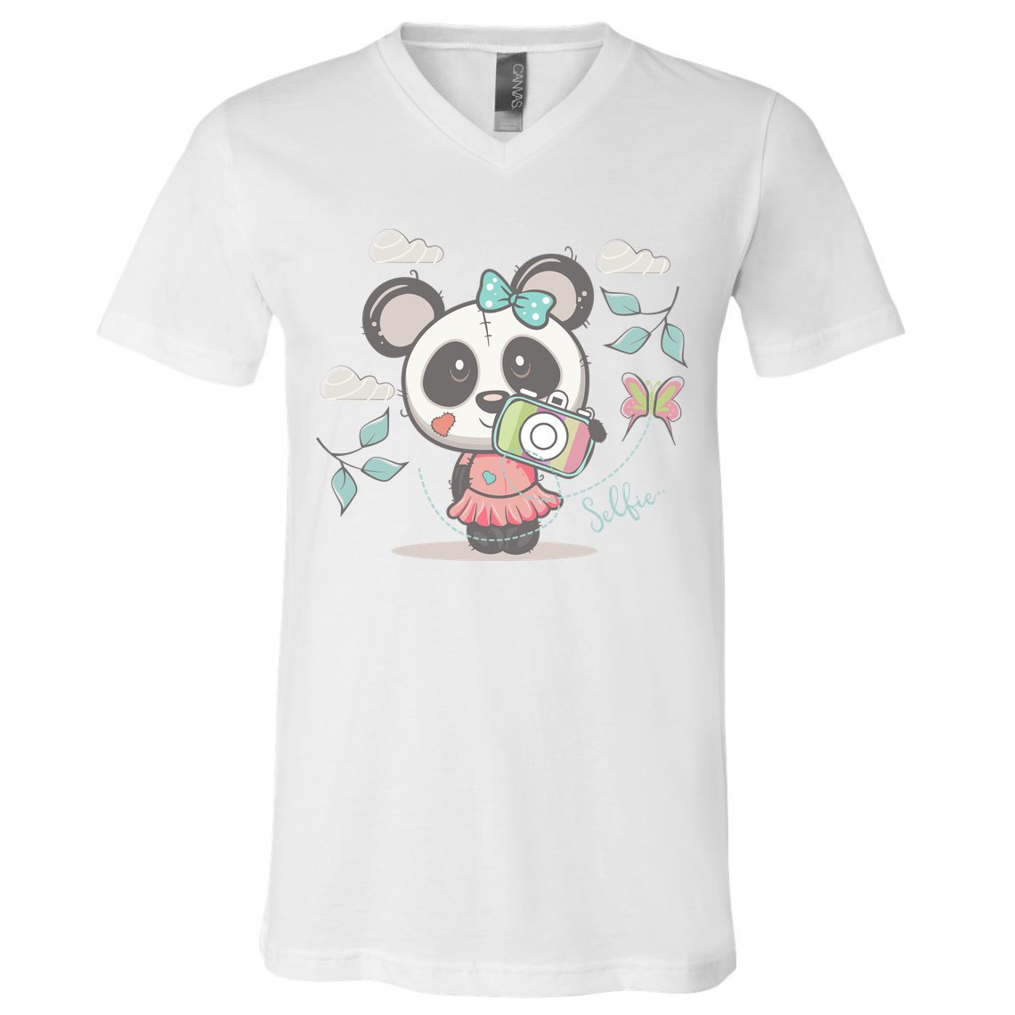 Cute Selfie Panda Girl V-Neck T-Shirt