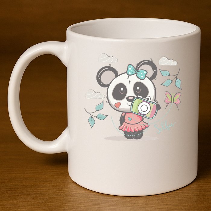 Cute Selfie Panda Girl 11oz C Handle Ceramic Mug