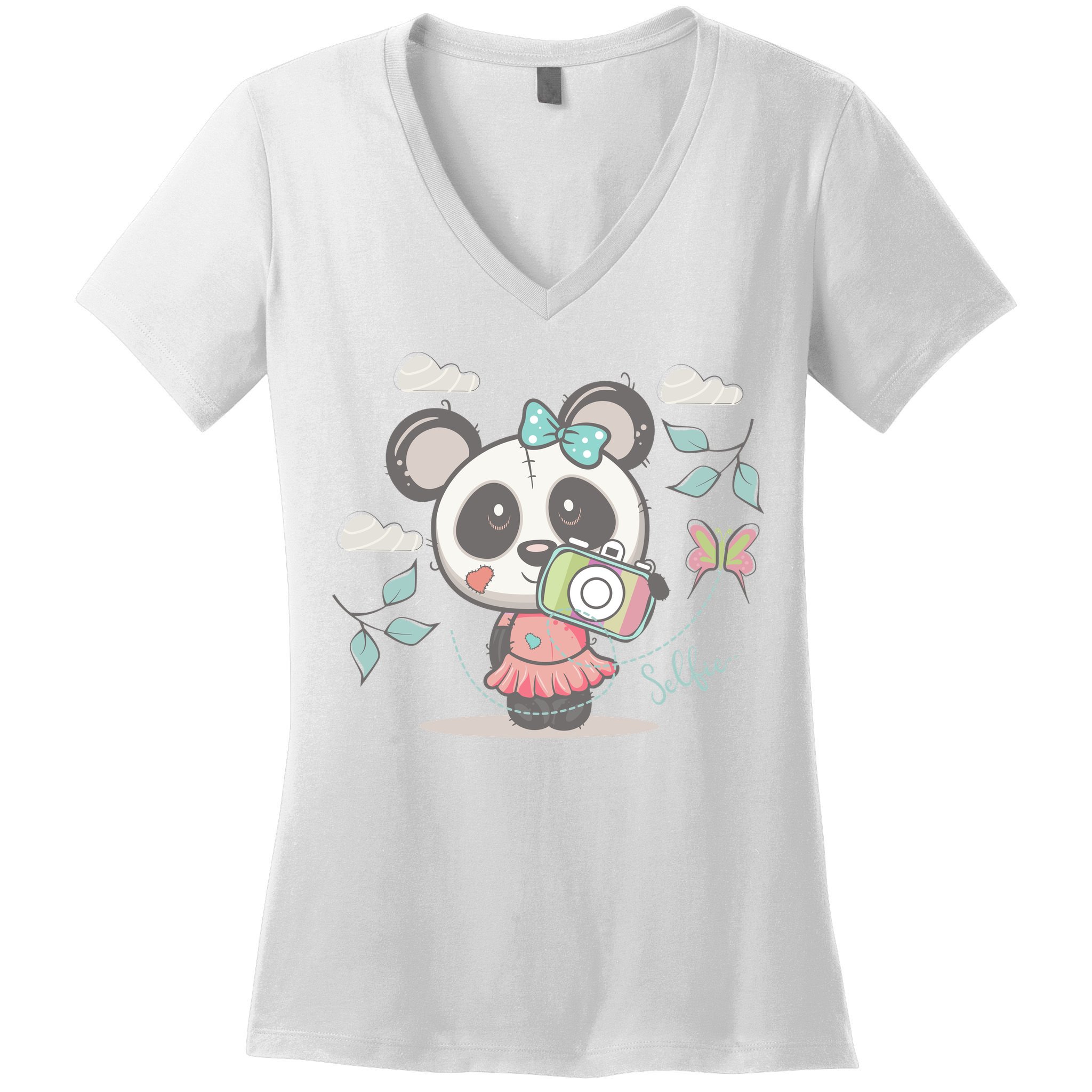 Cute Selfie Panda Girl Women's V-Neck T-Shirt