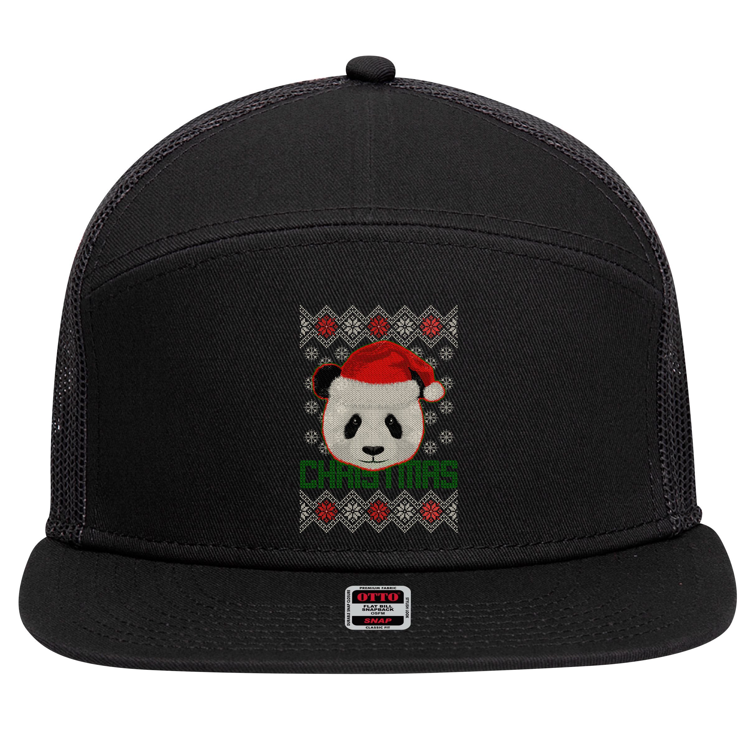 Cute Santa Panda Ugly Christmas Sweater 7 Panel Mesh Trucker Snapback Hat