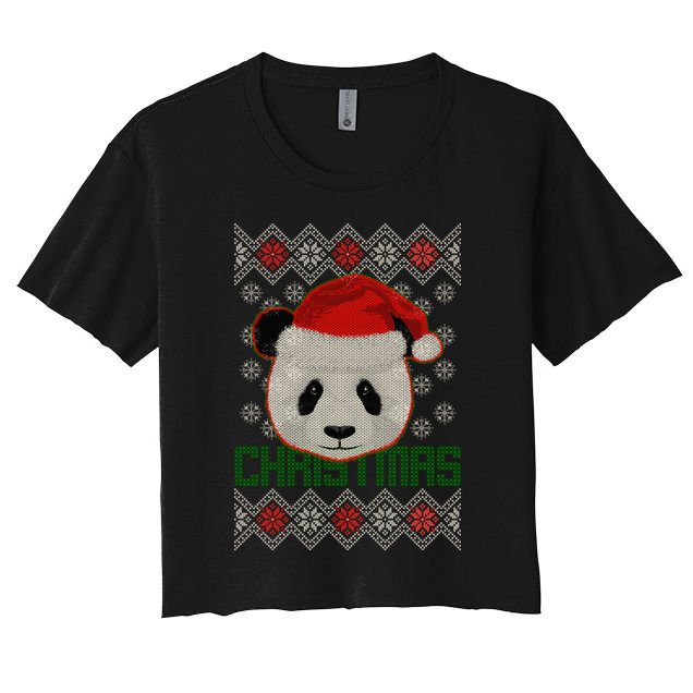 Cute Santa Panda Ugly Christmas Sweater Crop Top