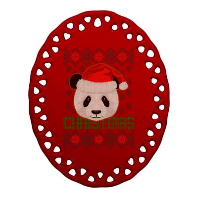 Cute Santa Panda Ugly Christmas Sweater Ceramic Oval Ornament