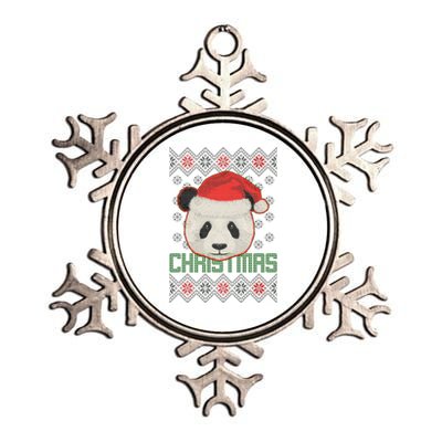 Cute Santa Panda Ugly Christmas Sweater Metallic Star Ornament