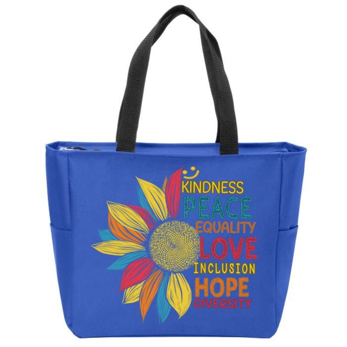 Colorful Sunflower Peace Love Inclusion Equality Diversity Gift Zip Tote Bag