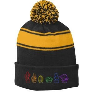 Cactus Succulent Pride Rainbow Plant Lover Subtle Lgbt Gay Stripe Pom Pom Beanie