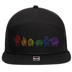 Cactus Succulent Pride Rainbow Plant Lover Subtle Lgbt Gay 7 Panel Mesh Trucker Snapback Hat