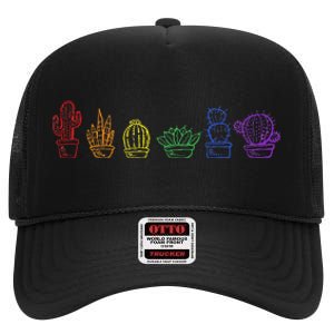 Cactus Succulent Pride Rainbow Plant Lover Subtle Lgbt Gay High Crown Mesh Back Trucker Hat