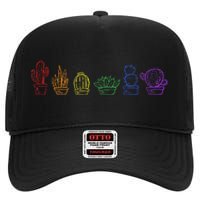 Cactus Succulent Pride Rainbow Plant Lover Subtle Lgbt Gay High Crown Mesh Back Trucker Hat