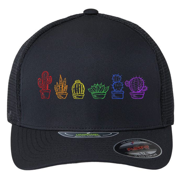 Cactus Succulent Pride Rainbow Plant Lover Subtle Lgbt Gay Flexfit Unipanel Trucker Cap