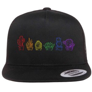 Cactus Succulent Pride Rainbow Plant Lover Subtle Lgbt Gay Flat Bill Trucker Hat