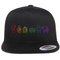 Cactus Succulent Pride Rainbow Plant Lover Subtle Lgbt Gay Flat Bill Trucker Hat