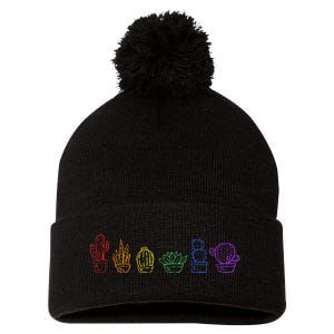 Cactus Succulent Pride Rainbow Plant Lover Subtle Lgbt Gay Pom Pom 12in Knit Beanie