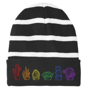 Cactus Succulent Pride Rainbow Plant Lover Subtle Lgbt Gay Striped Beanie with Solid Band