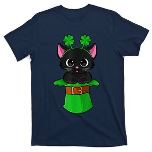 Cat St Patricks Day Leprechaun Shamrock Kitten Girls Boys T-Shirt