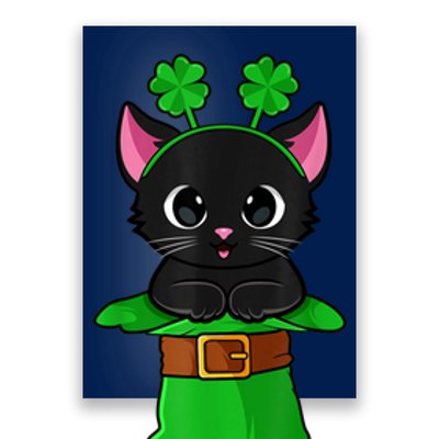 Cat St Patricks Day Leprechaun Shamrock Kitten Girls Boys Poster