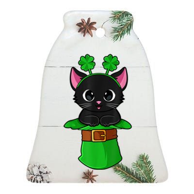 Cat St Patricks Day Leprechaun Shamrock Kitten Girls Boys Ceramic Bell Ornament