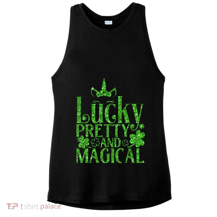 Cute St Patricks Day Lucky Pretty and Magical Ladies PosiCharge Tri-Blend Wicking Tank