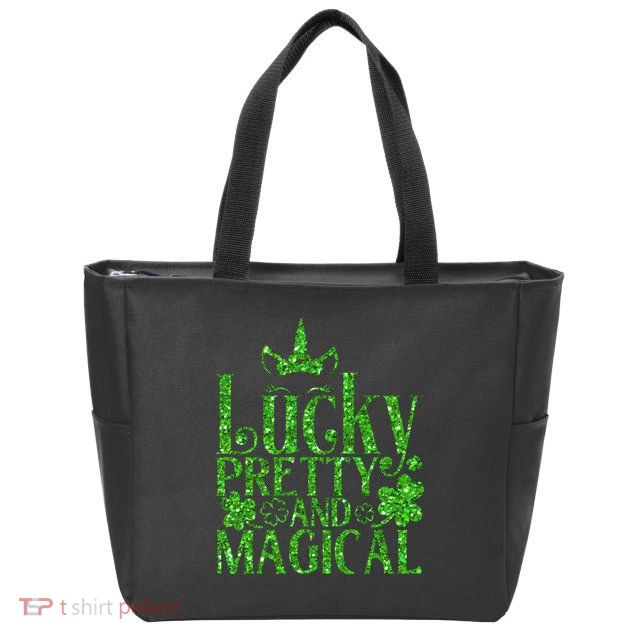 Cute St Patricks Day Lucky Pretty and Magical Zip Tote Bag