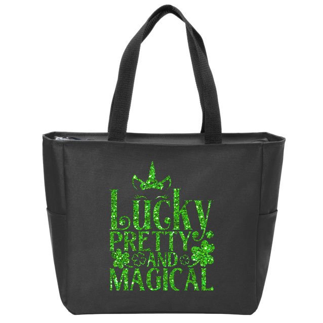 Cute St Patricks Day Lucky Pretty and Magical Zip Tote Bag
