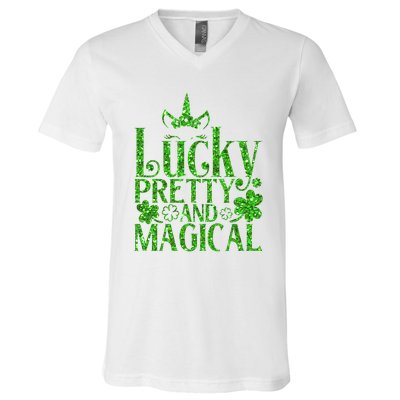Cute St Patricks Day Lucky Pretty and Magical V-Neck T-Shirt