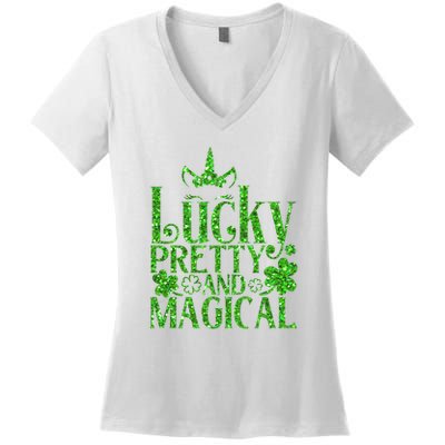 Cute St Patricks Day Lucky Pretty and Magical Women's V-Neck T-Shirt