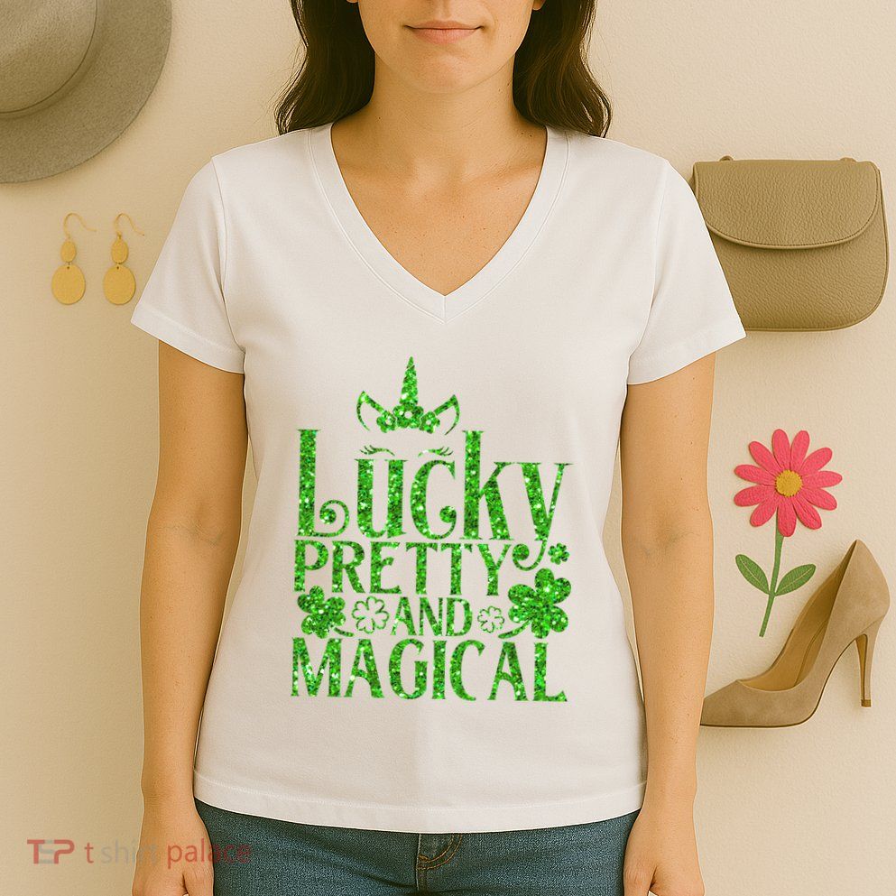 Cute St Patricks Day Lucky Pretty and Magical Women's V-Neck T-Shirt