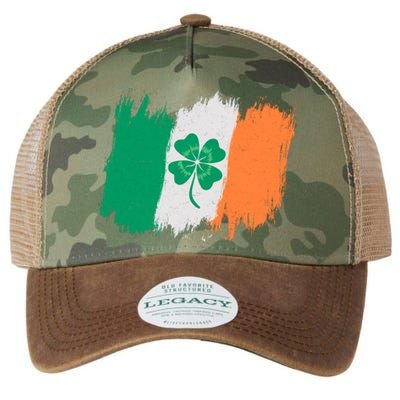 Cool St Patrick's Day Painted Distressed Irish Shamrock Flag Legacy Tie Dye Trucker Hat