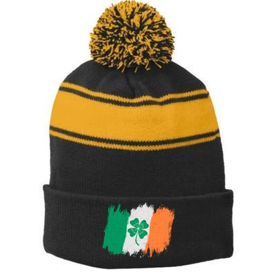 Cool St Patrick's Day Painted Distressed Irish Shamrock Flag Stripe Pom Pom Beanie