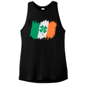 Cool St Patrick's Day Painted Distressed Irish Shamrock Flag Ladies PosiCharge Tri-Blend Wicking Tank