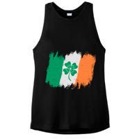 Cool St Patrick's Day Painted Distressed Irish Shamrock Flag Ladies PosiCharge Tri-Blend Wicking Tank