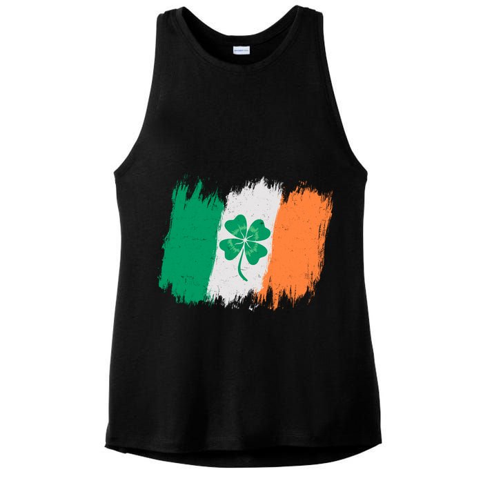 Cool St Patrick's Day Painted Distressed Irish Shamrock Flag Ladies PosiCharge Tri-Blend Wicking Tank