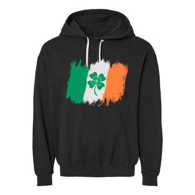 Cool St Patrick's Day Painted Distressed Irish Shamrock Flag Garment-Dyed Fleece Hoodie