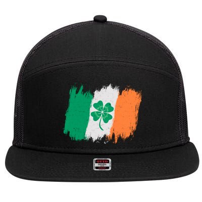 Cool St Patrick's Day Painted Distressed Irish Shamrock Flag 7 Panel Mesh Trucker Snapback Hat