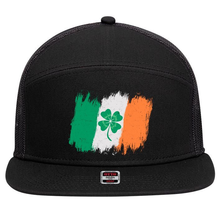 Cool St Patrick's Day Painted Distressed Irish Shamrock Flag 7 Panel Mesh Trucker Snapback Hat