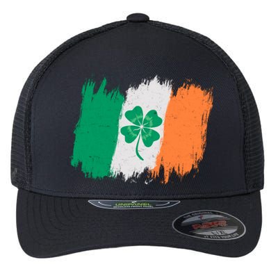 Cool St Patrick's Day Painted Distressed Irish Shamrock Flag Flexfit Unipanel Trucker Cap