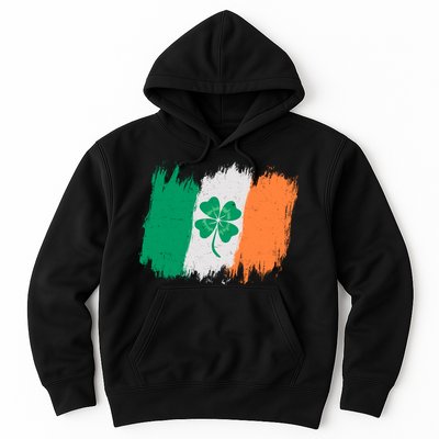 Cool St Patrick's Day Painted Distressed Irish Shamrock Flag Hoodie